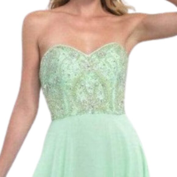 NWT Intrigue 164 Chiffon Prom Dress Mint Green size 0 - Picture 2 of 6